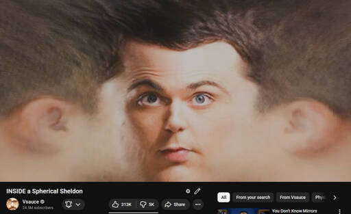 VSauce video titled "INSIDE a Spherical Sheldon". Pictured: Sheldon from Big Bang Theory (Spherical)