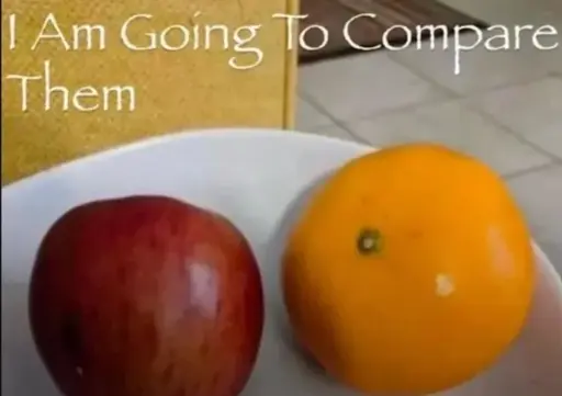 "I am going to compare them" Picture of a apple and a orange