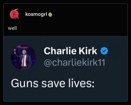 Tweet from Charlie Kirk that says Guns save lives.